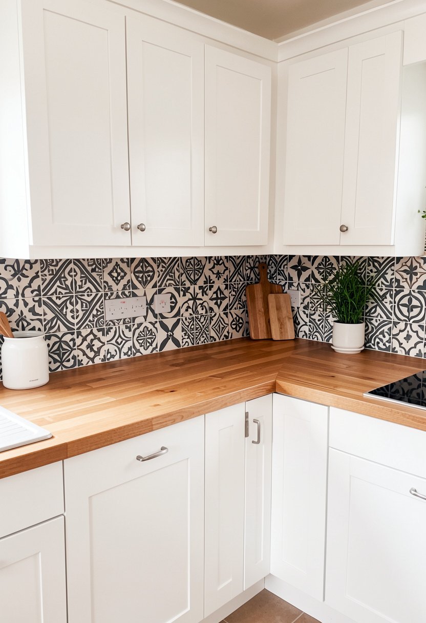 Warm Wood Counters with Bold Patterned Tile