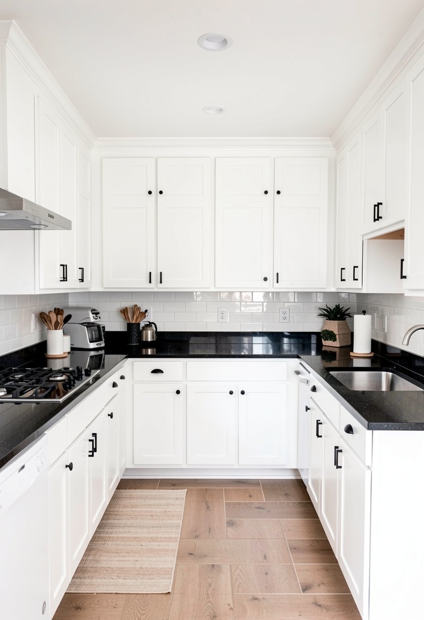 White Cabinets with Black Countertops