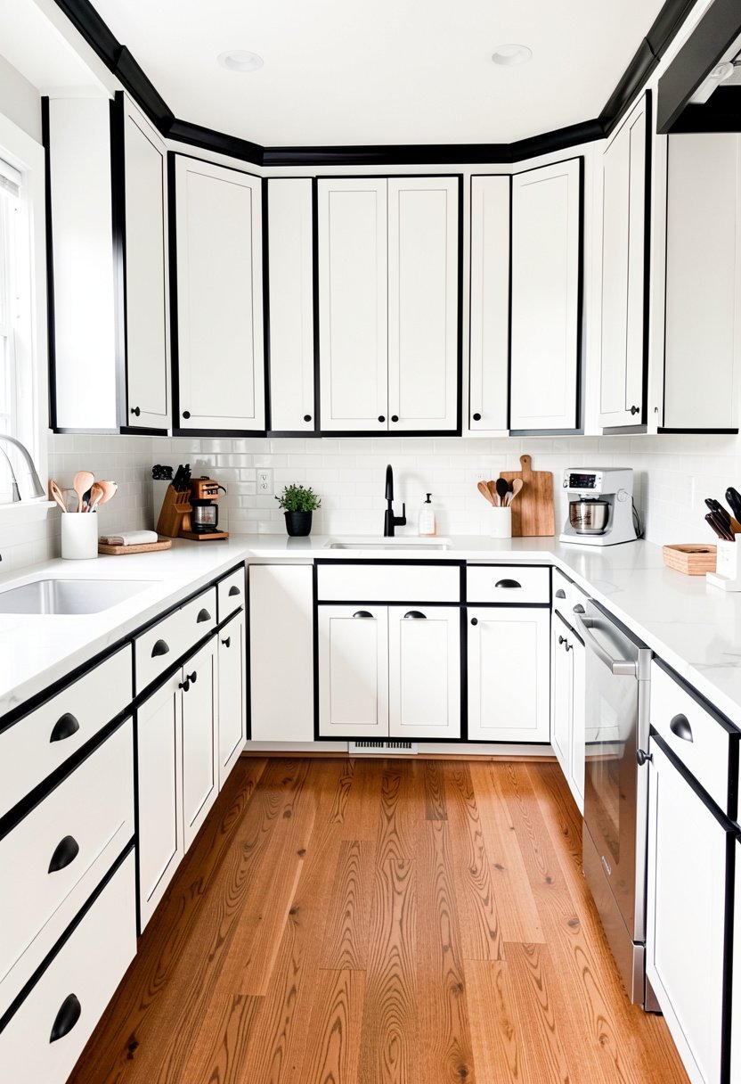 White Cabinets with Black Trim