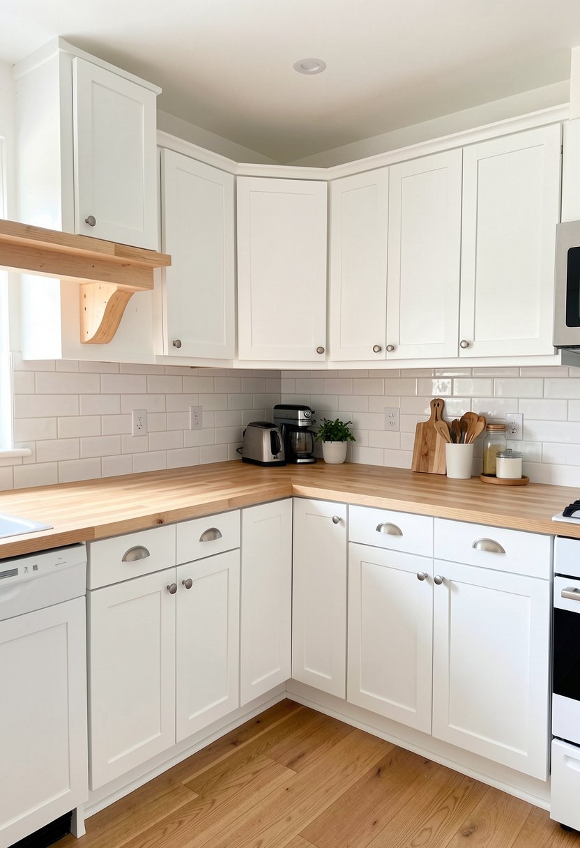 White Cabinets with Wood Countertops